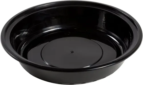 Vista 2 de AmerCare Recipientes redondos de plástico negro de 9 pulgadas con tapas, 48 onzas para microondas o congelador, paquete de 150