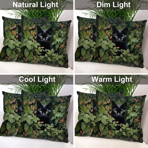Vista 7 de Batmerry Fundas de almohada decorativas con estampado digital de hojas verdes y gatos negros con estampado digital para sofá, cama, cremallera