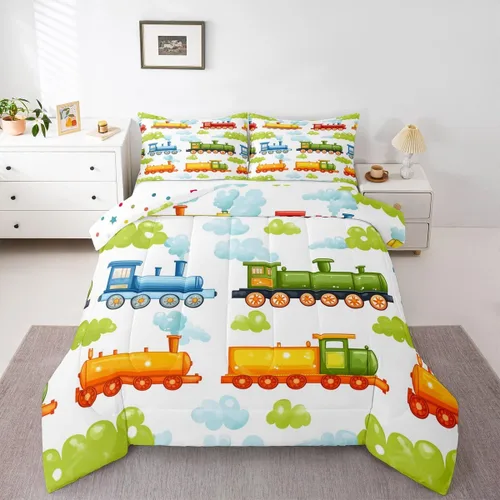 Vista 8 de Feelyou Juego de edredón de coche de carreras, tamaño individual, juego de ropa de cama de coche deportivo de velocidad para niños y niñas, edredón