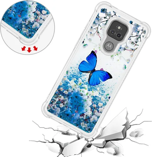 Vista 4 de Funda para Moto G Play 2021 con protector de pantalla de vidrio templado, brillante con purpurina líquida flotante para niñas y mujeres, bonita