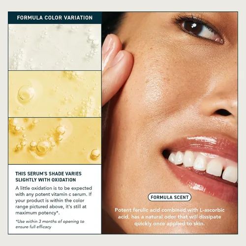 Vista 8 de Prequel Skin Lucent-C, suero de vitamina C para rostro. Ácido L-ascórbico facial profesional, fórmula de ácido ferúlico con niacinamida. Cuidado
