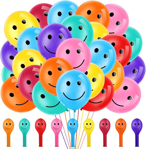 Vista 2 de 100 globos amarillos de cara sonriente de 6 pulgadas, 6 pulgadas