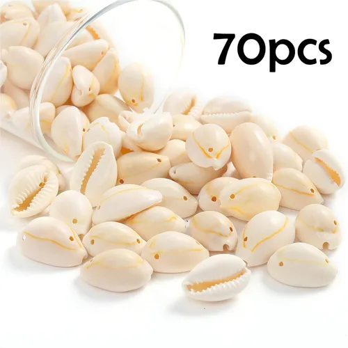 Vista 2 de Conchas de cauri pequeñas cuentas de caurí de concha de mar amarilla natural, conchas ovaladas, conchas de playa de verano, cuentas para pulseras