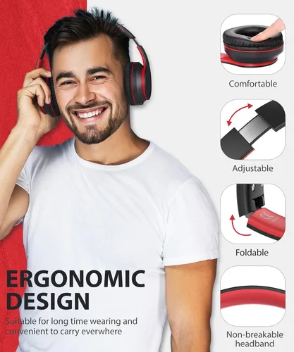 Vista 2 de rockpapa E7 Auriculares Inalámbricos Bluetooth Sobre la Oreja con Micrófono, Auriculares Plegables con Cable/Inalámbricos con Micrófono para Niños
