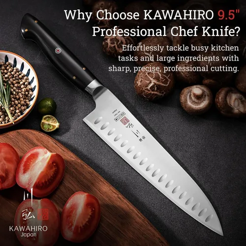 Vista 2 de Cuchillo de chef profesional, cuchillo de chef japonés hecho a mano de 9.5 pulgadas para cocina eficiente, cuchillo gyuto de acero de aleación