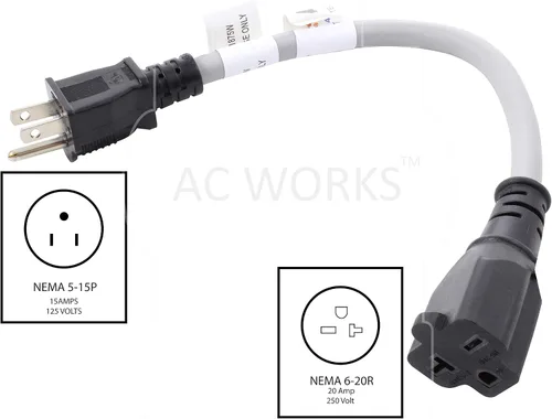 Vista 2 de AC WORKS [EV515620-012] Adaptador de carga EV de actualización de 1 pie 12/3 EVSE 15A enchufe doméstico a conector NEMA 6-20R