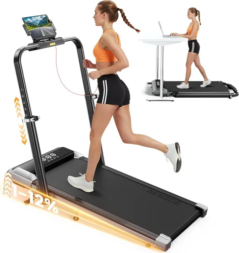 Vista 10 de Acezoe Walking Pad with 12% Incline & Height-Adjustable Handlebar, 5-in-1 Foldable Treadmill for Home & Office, Portable Under Desk Treadmill with