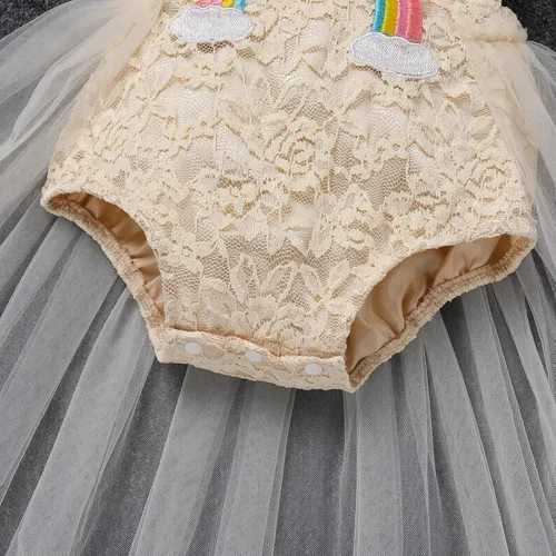 Vista 30 de Traje de bebé niña primer cumpleaños traje de encaje tul mameluco princesa tutú vestido de un año cumpleaños pastel Smash fotografía ropa