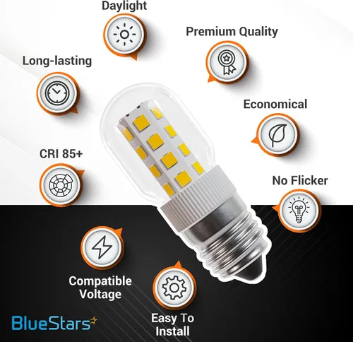 Vista 2 de BlueStars Bombilla de Microondas de 3W Base E17 8206232A Bombilla LED Regulable, 3000K Blanco Cálido, Equivalente a 40W Incandescente, 75V-130V, 240