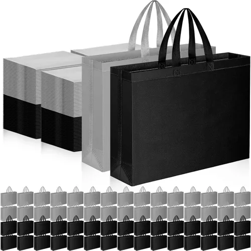 Vista 8 de Silkfly 200 piezas no tejidas bolsa de compras grande reutilizable bolsa de compras regalo bolsas de comestibles con asas bolsa de tela en blanco