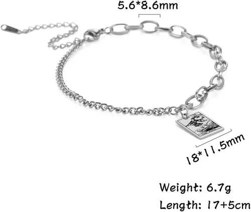 Vista 2 de ZKXXJ Tarot Card Pulsera para hombres y mujeres, acero inoxidable Tarot Card Rider Waite colgante pulsera celta astrología adivinación magia amuleto