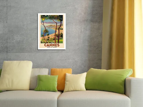 Vista 4 de Cannes - Côte d'Azur Francia - Riviera francesa - Póster vintage de viaje por Lucien Peri c.1938-8 x 12 pulgadas - Cartel de arte de madera vintage
