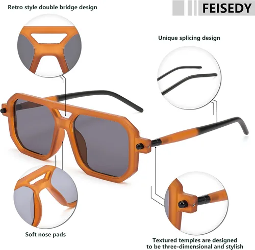 Vista 5 de FEISEDY Gafas de sol estilo aviador planas vintage de los años 70 para mujeres y hombres, montura clásica retro con estilo UV400 B2622