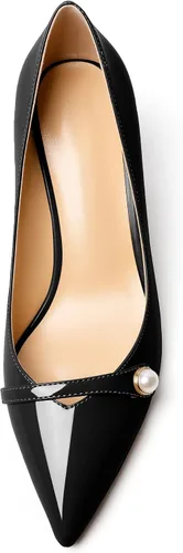 Vista 5 de AUMOTED Zapatos de tacón grueso de bloque para mujer, puntera puntiaguda, sin cordones, tacones medios gruesos, zapatos de vestir para el trabajo