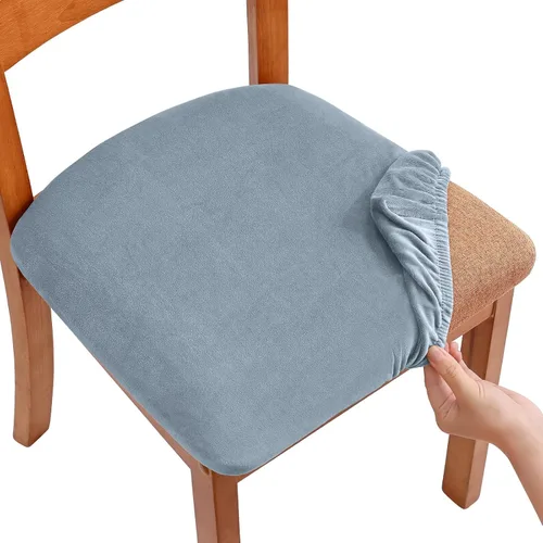 Vista 25 de Smiry - Fundas de asiento de terciopelo para silla de comedor, juego de 2, ajuste elástico, extraíbles y lavables, fundas protectoras de cojín