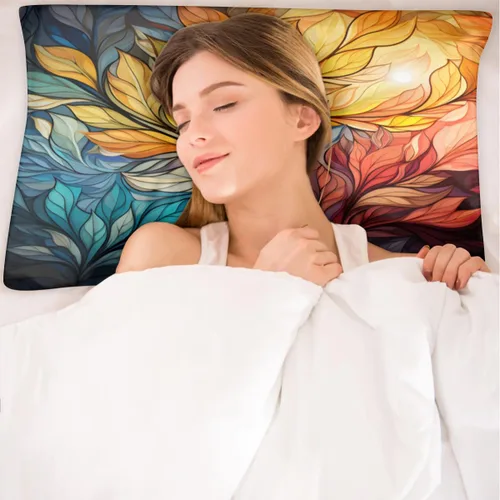 Vista 7 de Funda de almohada de satén para cabello y piel, funda de almohada de seda de hojas coloridas abstractas de tamaño estándar, fundas de almohada