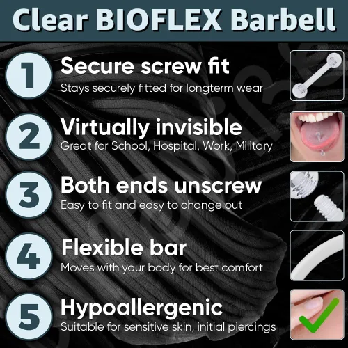 Vista 5 de Anillos de plástico para pezón – Anillos de lengua transparentes – Piercing hipoalergénico recto Bioflex