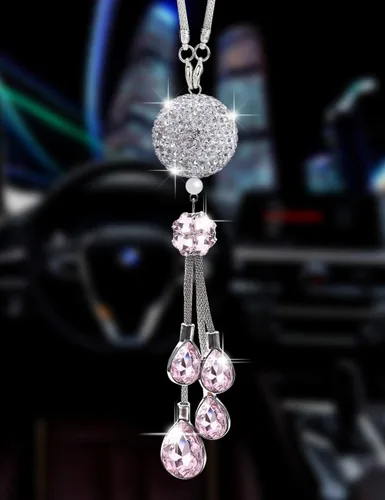 Vista 10 de Bling - Accesorios para autos, para mujeres y hombres, decoración colgante de cristal para espejo retrovisor, bola de cristal, cristal de buena