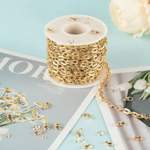 Vista 4 de 10 metros collar con colgante de papel plateado en oro, cadena de eslabones de aluminio para hacer joyas, rollo de cadena con anillas abiertas
