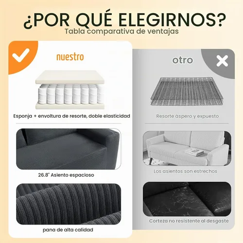 Vista 9 de Sofá seccional negro de 96.9 pulgadas, sofá modular de pana sin hueso con resortes y espuma de alta resistencia, asiento profundo compacto de gran