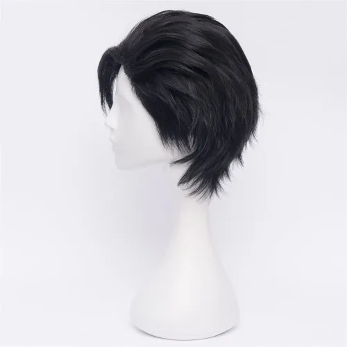 Vista 4 de COSPLAZA Peluca corta de cosplay de los hombres negros del anime resistente al calor del pelo completo del hombre Halloween partido pelucas