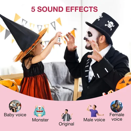 Vista 3 de Máquina de karaoke para niños, altavoz Bluetooth portátil con micrófono inalámbrico y luces LED, efectos de voz mágicos, para niñas, fiesta en casa