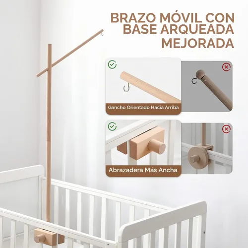 Vista 3 de Brazo móvil para cuna de bebé, brazo móvil de madera de 33.5 pulgadas, soporte móvil ajustable para cuna, colgador móvil, accesorio para cuna
