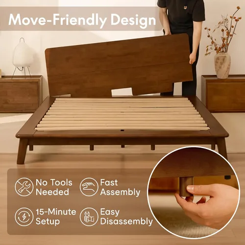 Vista 6 de FLEXISPOT Hako G1 Queen Solid Wood Bed with USA-Assembled Mattress