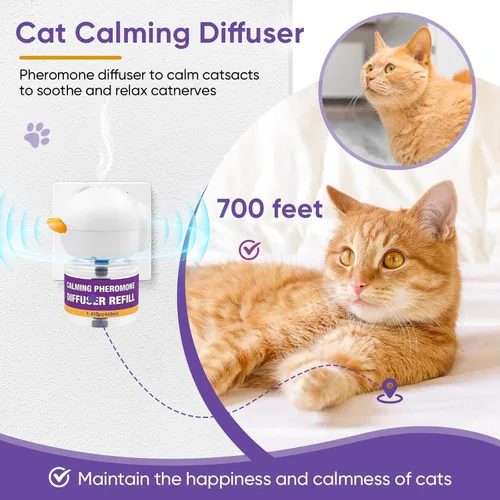 Vista 3 de Kit difusor de feromonas calmante para gatos, alivio del estrés y la ansiedad de larga duración, reduce la lucha, la pulverización y los arañazos