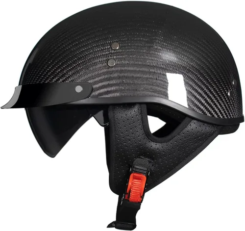 Vista 6 de DA-500 Casco de fibra de carbono para motocicleta, casco abierto de media carcasa aprobado por DOT con visera desplegable, casco ligero retro Rose