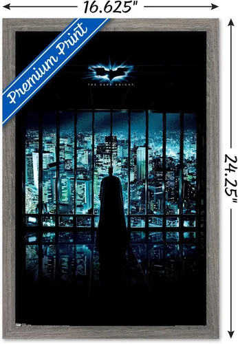 Vista 3 de Trends International DC Comics Movie - The Dark Knight - Póster de una hoja de Batman VIew Of The City, 14.725 x 22.375 pulgadas, versión enmarcada