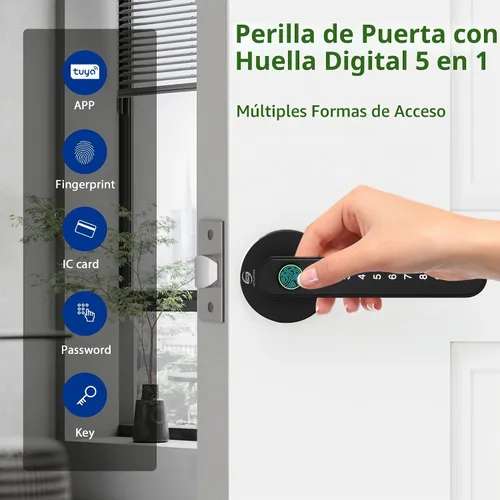 Vista 2 de Cerradura electrónica inteligente de huellas dactilares, entrada sin llave con asa, códigos, aplicación, tarjetas IC, huellas dactilares, llaves