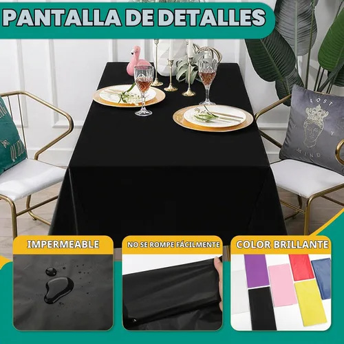 Vista 2 de RowinsyDD Paquete de 30 manteles de plástico negro desechables, 54 x 108 pulgadas, manteles de plástico para mesas rectangulares, mantel desechable