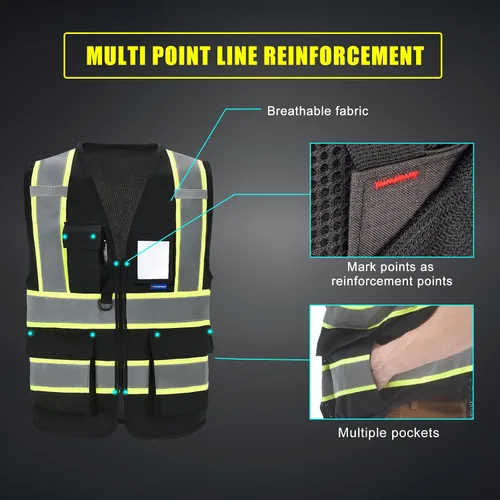 Vista 3 de AYKRM Chaleco de Seguridad de Construcción Personalizado con Logotipo Impreso de Alta Visibilidad Reflectante de 2 Tonos
