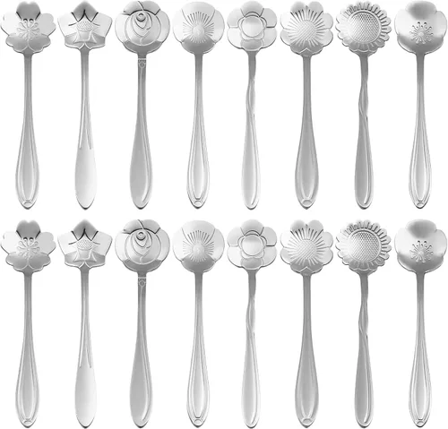 Vista 4 de Juego de 16 cucharas de café, cucharas de té de acero inoxidable para bebidas y mezclas, mermelada de batido (dorado-16)
