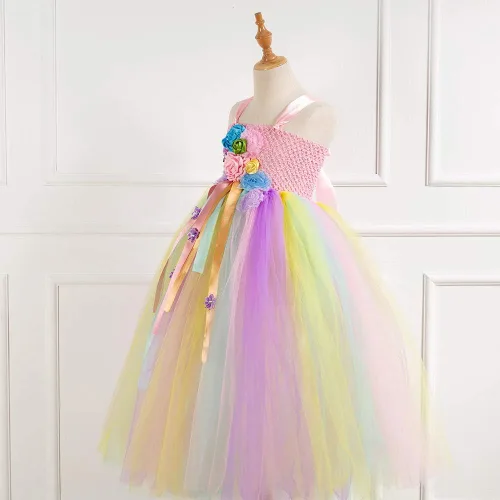 Vista 7 de Unicorniosirena tutú vestido para niñas Unicorniosirena con diadema cintura alta vestido de tul para fiesta 4T 6T 8T 10T