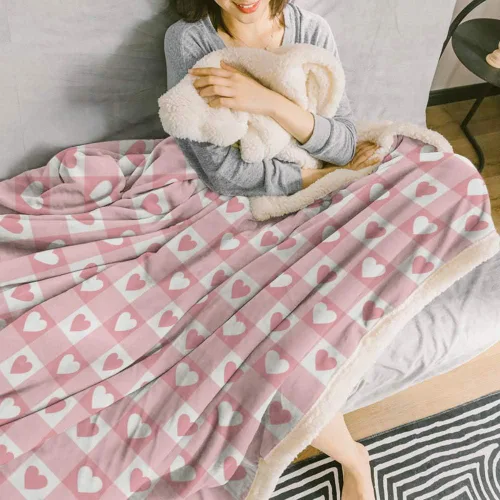 Vista 5 de Chic D Sherpa Manta de cama (fleece) Día de San Valentín Sweetheart, ultra suave, manta para sofá para mujeres/niños, color rosa y blanco