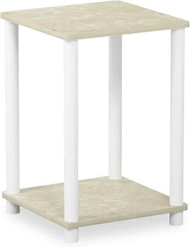 Vista 12 de Furinno Claude Mesa Auxiliar, Mesa Lateral de Mediados de Siglo con Estación de Carga, Mesita de Noche con Patas de Madera, Mesa de Cabecera