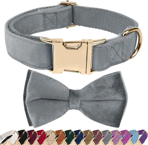 Vista 9 de Collares para perros con lazo, collar de terciopelo para cachorros con hebilla de seguridad de aleación de zinc, collar de lazo suave ajustable