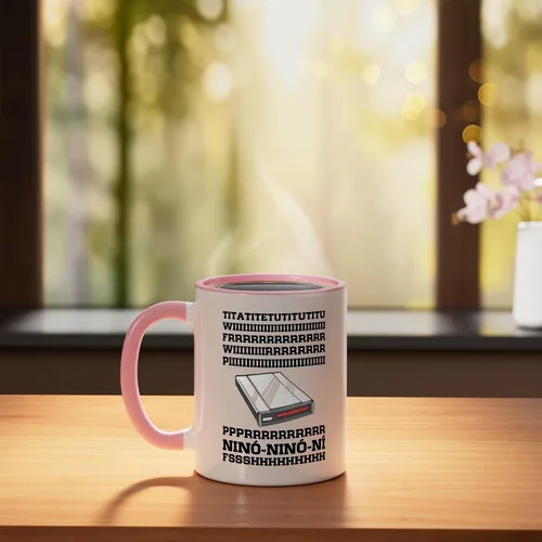 Vista 3 de 90s Nostalgia Retro 90s Dial Up Internet Vintage Ceramic Mug, Pink/White