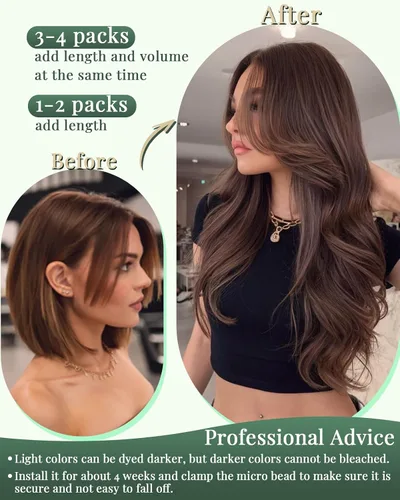 Vista 6 de Ugeat - Extensiones de cabello humano con microanillo, 14 pulgadas, extensiones de cabello Remy con microcuentas de 1 gm/hebra, 50 gms, extensiones