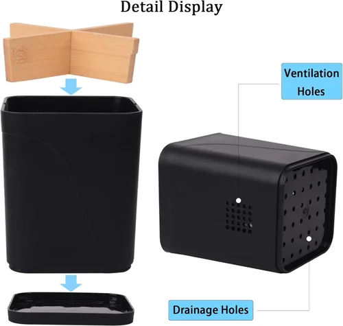 Vista 4 de Soportes para cepillo de dientes con drenaje para baños, soporte para cepillo de dientes de 4 ranuras con divisores de bambú, organizador de cepillo