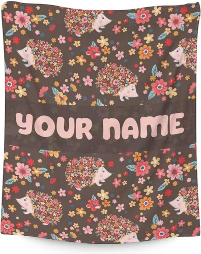 Vista 8 de Manta de erizo personalizada con nombre, 80 x 60 pulgadas, bonita manta para niñas, niños, mantas coloridas y suaves para cama, sofá y viajes Erizo