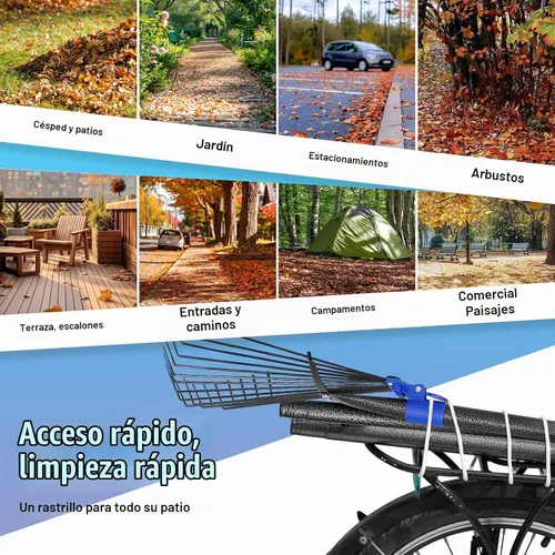 Vista 8 de Rastrillo para hojas: rastrillo de hojas de metal ajustable para césped, cabeza expandible de 8 a 17 pulgadas, mango largo de 45 pulgadas