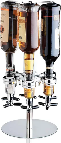 Vista 3 de Godinger Dispensador giratorio de licor de 3 botellas, estante para botellas de acero inoxidable