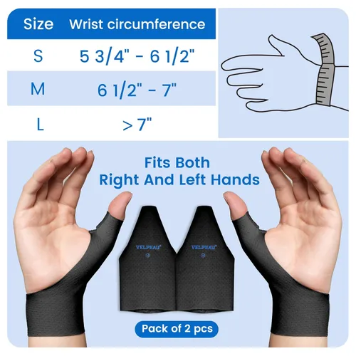 Vista 6 de VELPEAU Manga de compresión para pulgar y muñeca para tendinitis (paquete de 2), tecnología sin costuras, envolturas de guantes para alivio