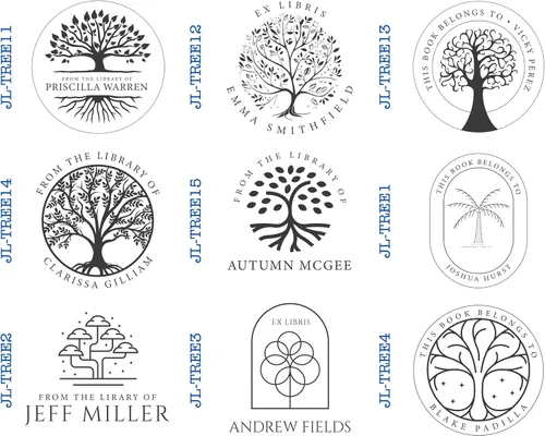 Vista 3 de Sello personalizado para libros de biblioteca con tema de árbol, sello de madera personalizado para amantes de los libros, añade un toque