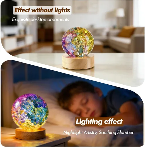 Vista 4 de Bola de cristal agrietada con hielo colorido de 3.937 in con base LED, esfera de cristales curativos para decoración del hogar Colorido-c