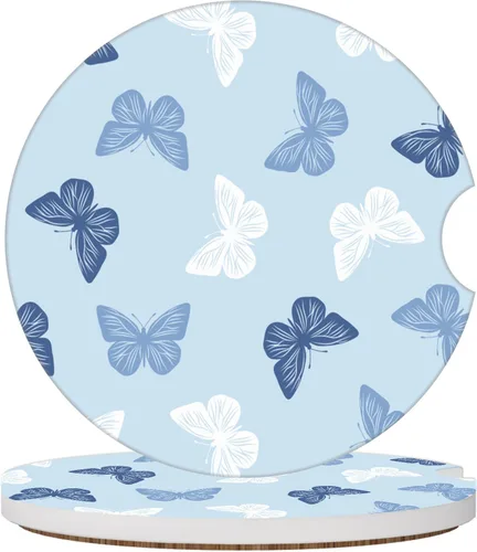 Vista 13 de Posavasos de automóvil con diseño de arcoíris y flores beige para portavasos de automóvil, paquete de 2 posavasos para mujeres y hombres, 2.56