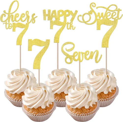 Vista 28 de Rsstarxi Paquete de 30 adornos para cupcakes de 6º cumpleaños con purpurina negra de seis Hello 6 para cupcakes Cheers to 6 años de edad